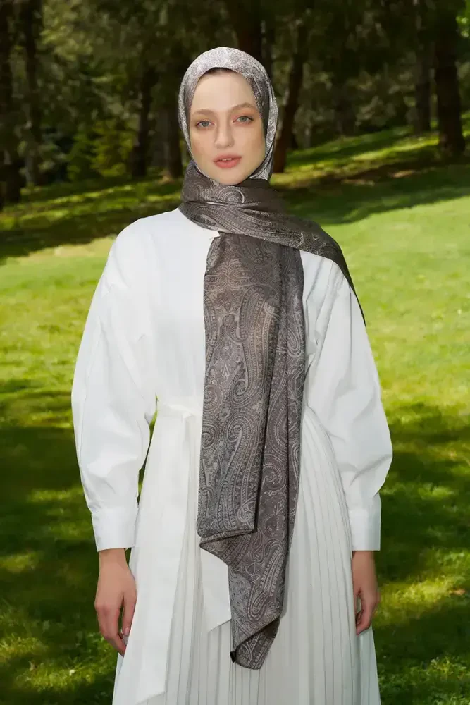 Elegance Lace Desen Jakar Şal - Kahverengi - 2