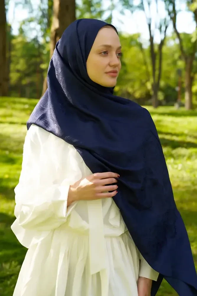 Elegance Lace Desen Jakar Şal - Lacivert - 3