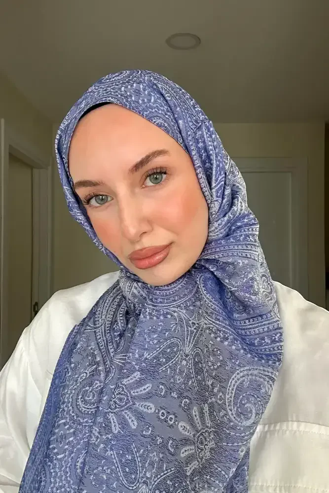 İrem Ceylan Elegance Lace Desen Jakar Şal - Mavi - 1
