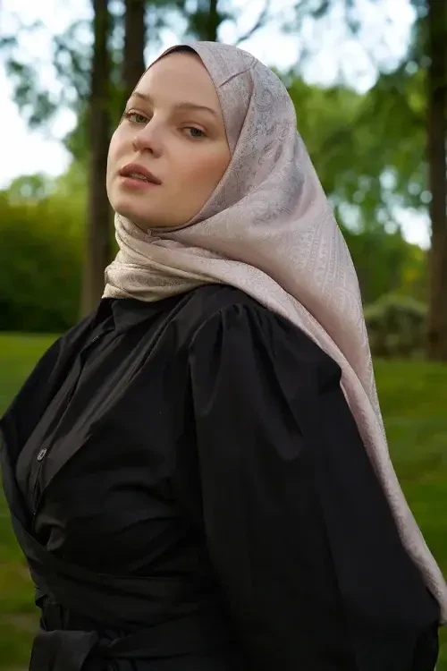 Elegance Lace Desen Jakar Şal - Pudra 