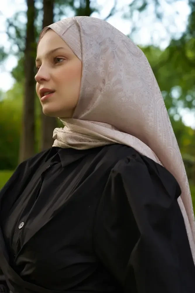 Elegance Lace Desen Jakar Şal - Pudra - 2