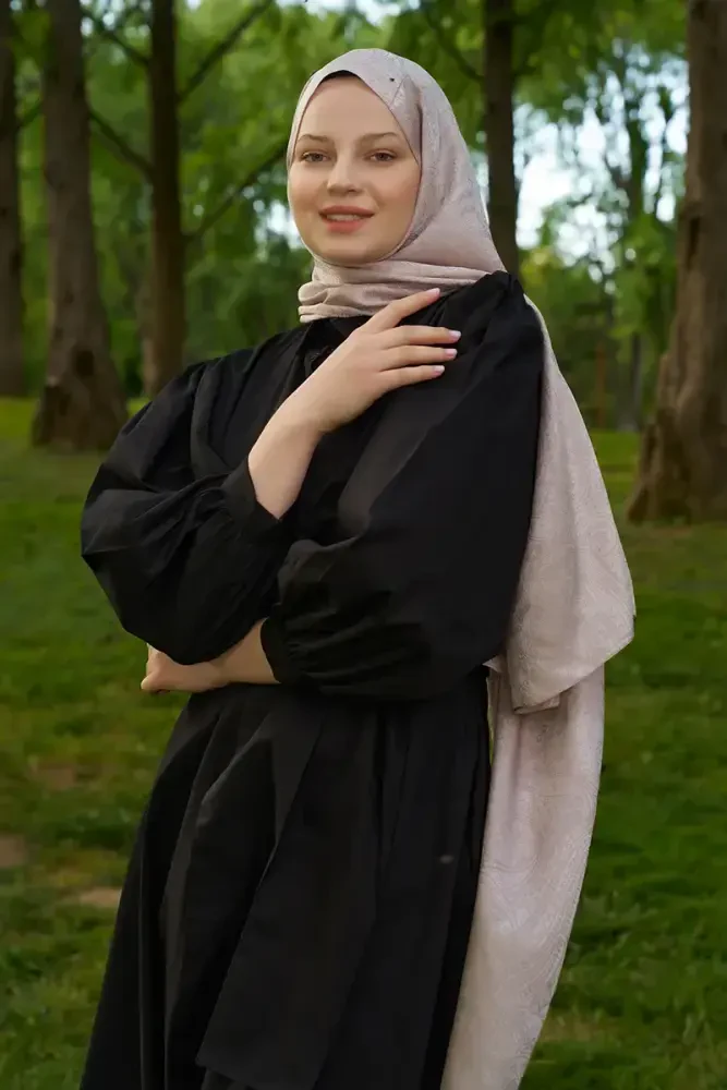Elegance Lace Desen Jakar Şal - Pudra - 4