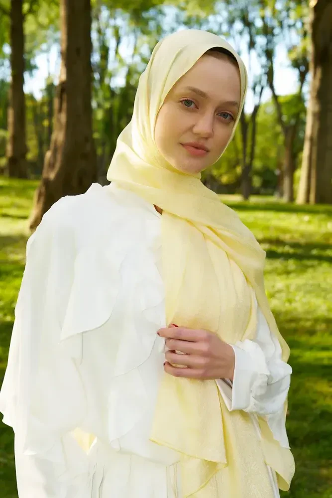 Elegance Lace Desen Jakar Şal - Sarı - MADAME POLO