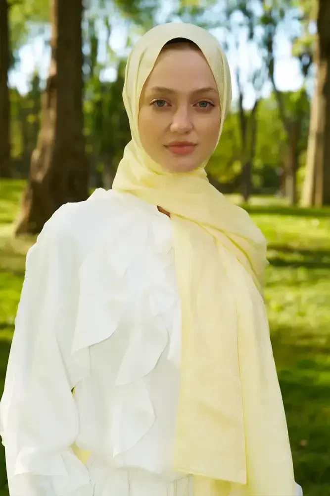 Elegance Lace Desen Jakar Şal - Sarı - 1