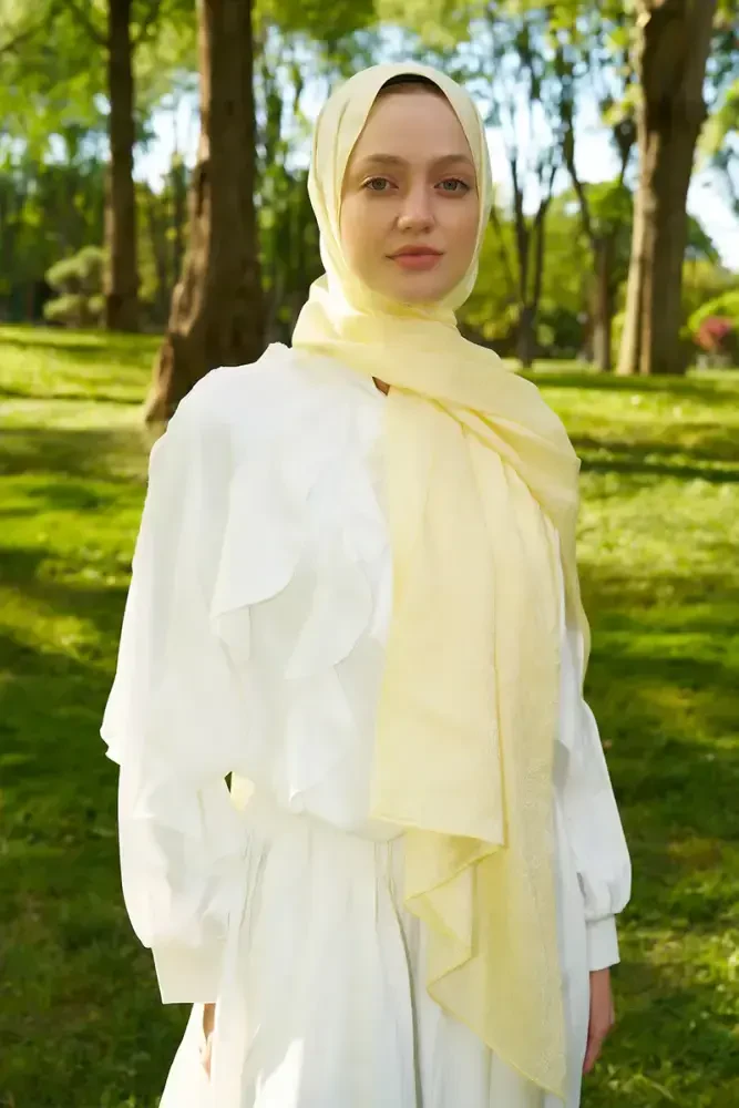 Elegance Lace Desen Jakar Şal - Sarı - 3