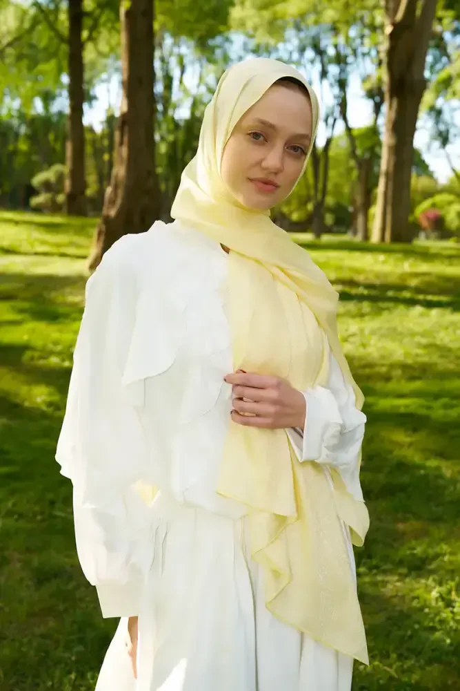 Elegance Lace Desen Jakar Şal - Sarı - 4
