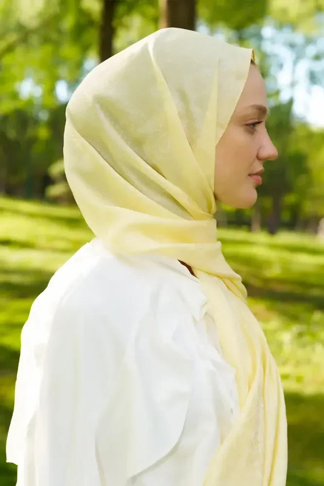 Elegance Lace Desen Jakar Şal - Sarı - MADAME POLO