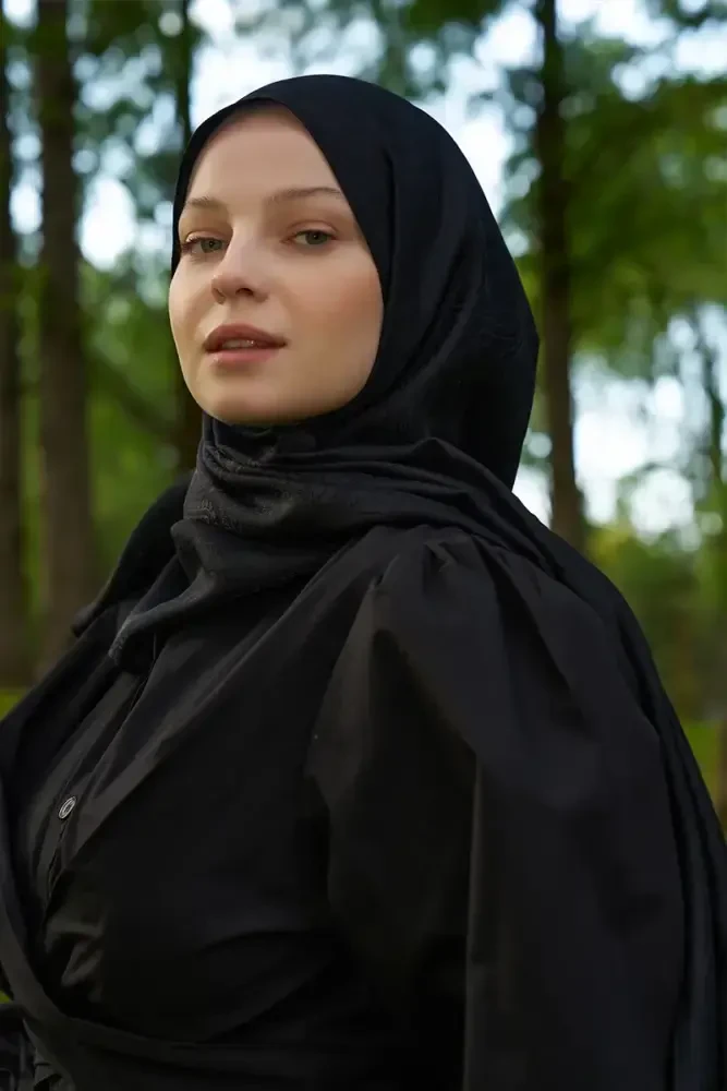 Elegance Lace Desen Jakar Şal - Siyah - 3