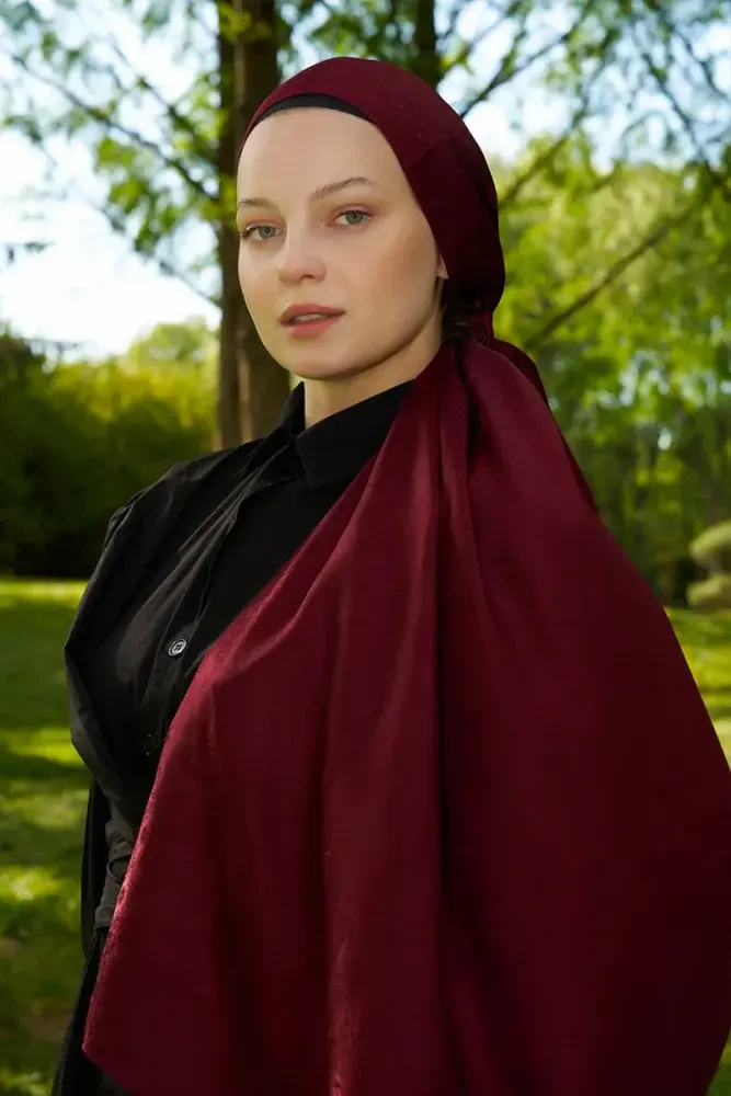 Elegance Silva Desen Jakar Şal - Bordo - MADAME POLO