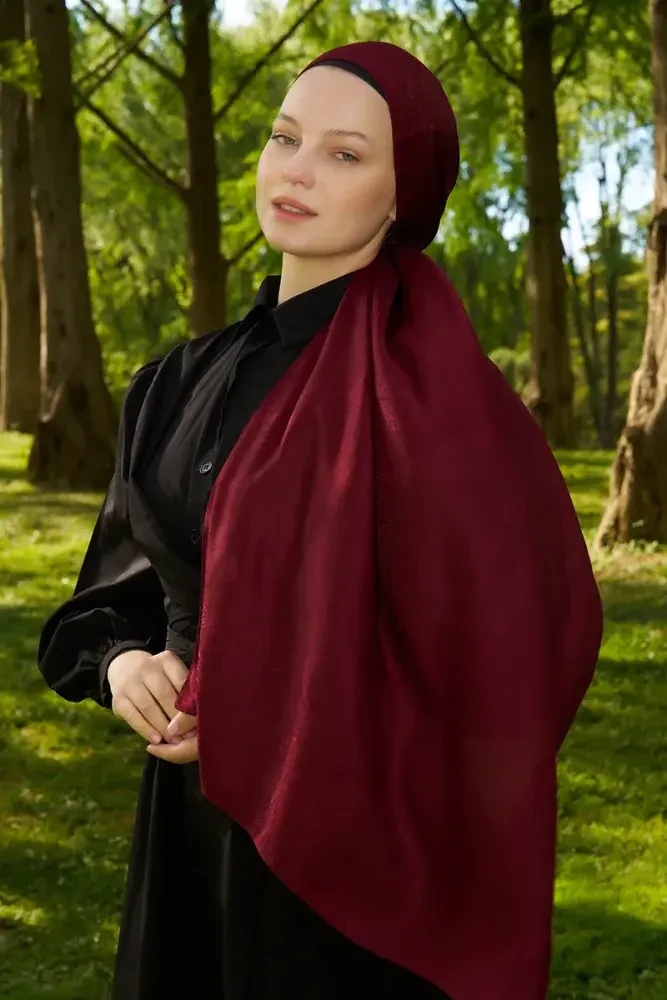 Elegance Silva Desen Jakar Şal - Bordo - MADAME POLO