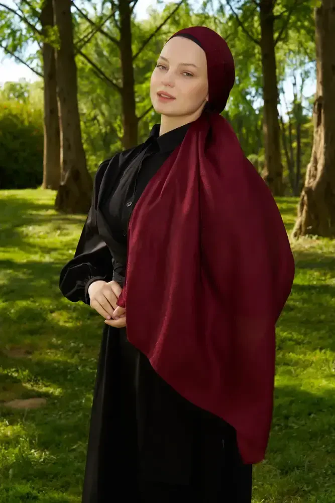 Elegance Silva Desen Jakar Şal - Bordo - 3