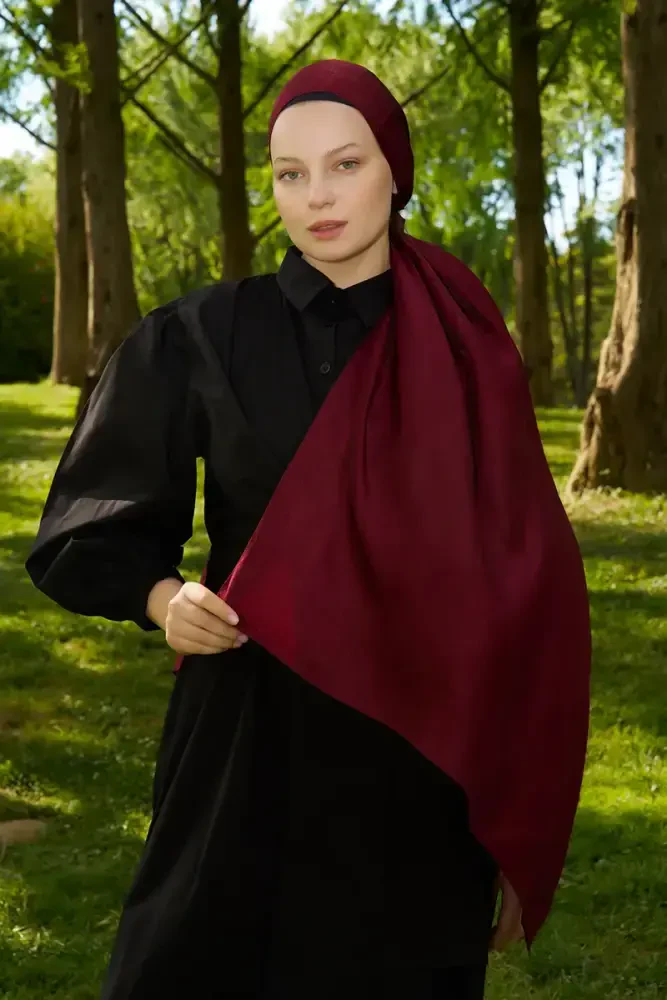 Elegance Silva Desen Jakar Şal - Bordo - 4
