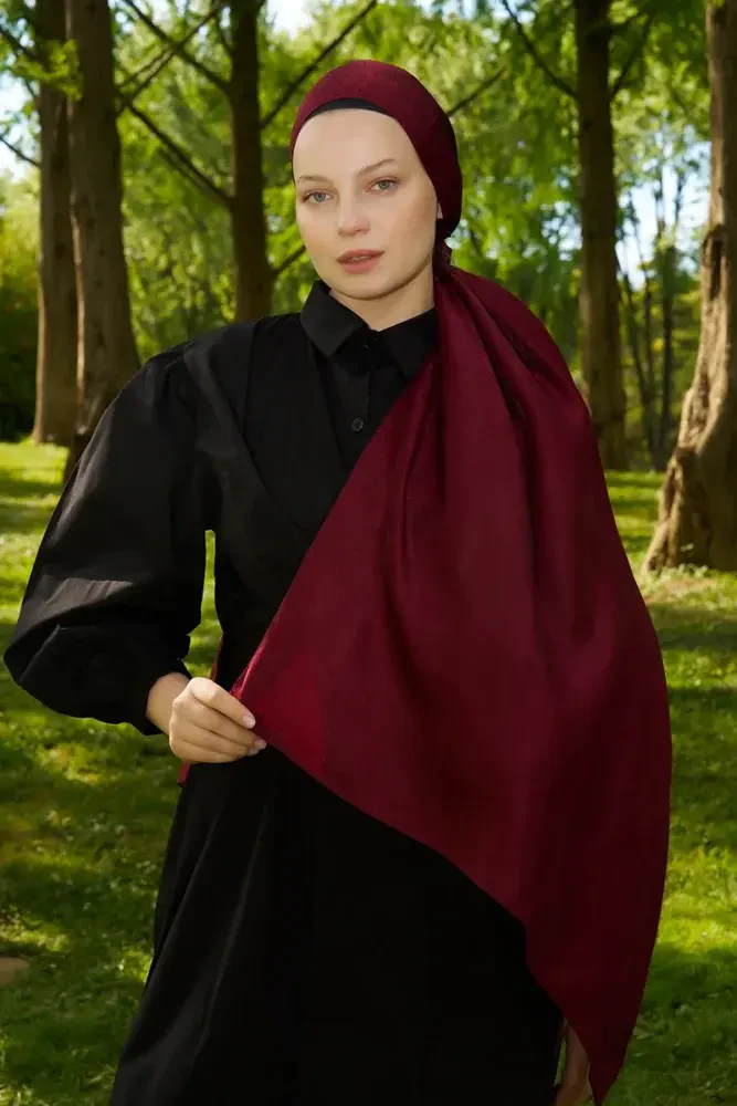 Elegance Silva Desen Jakar Şal - Bordo - 4