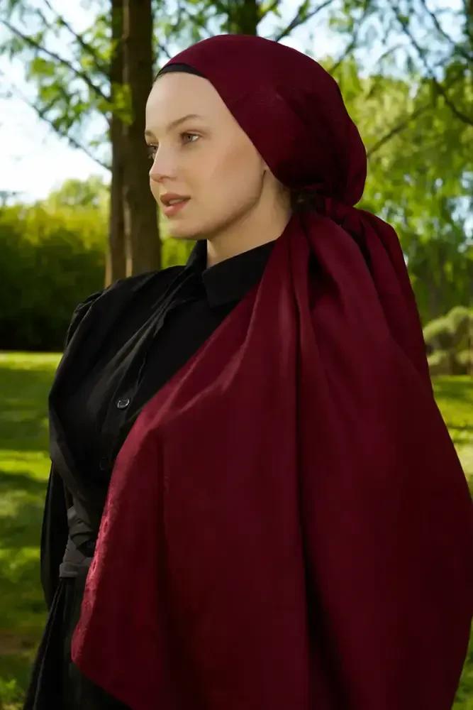 Elegance Silva Desen Jakar Şal - Bordo - 2