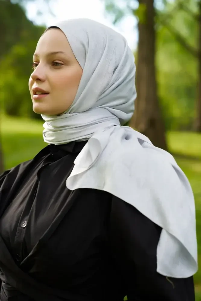 Elegance Silva Desen Jakar Şal - Gümüş - MADAME POLO