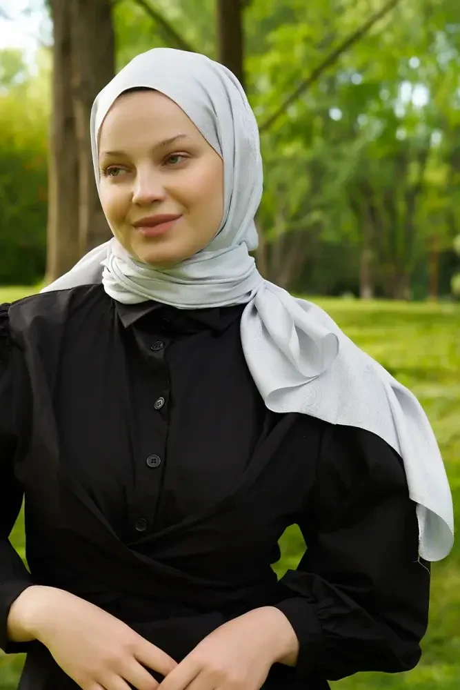 Elegance Silva Desen Jakar Şal - Gümüş - MADAME POLO