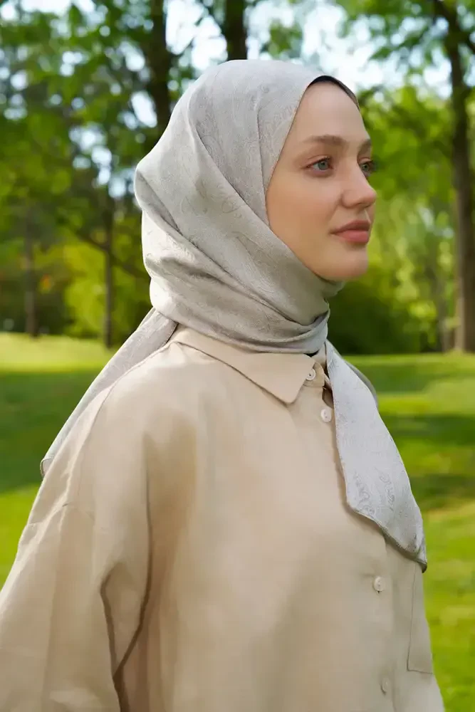 Elegance Silva Desen Jakar Şal - Gümüş - 1
