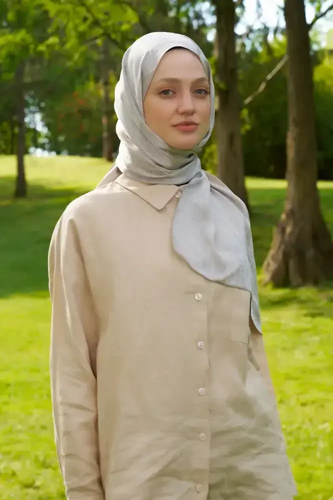Elegance Silva Desen Jakar Şal - Gümüş - 2