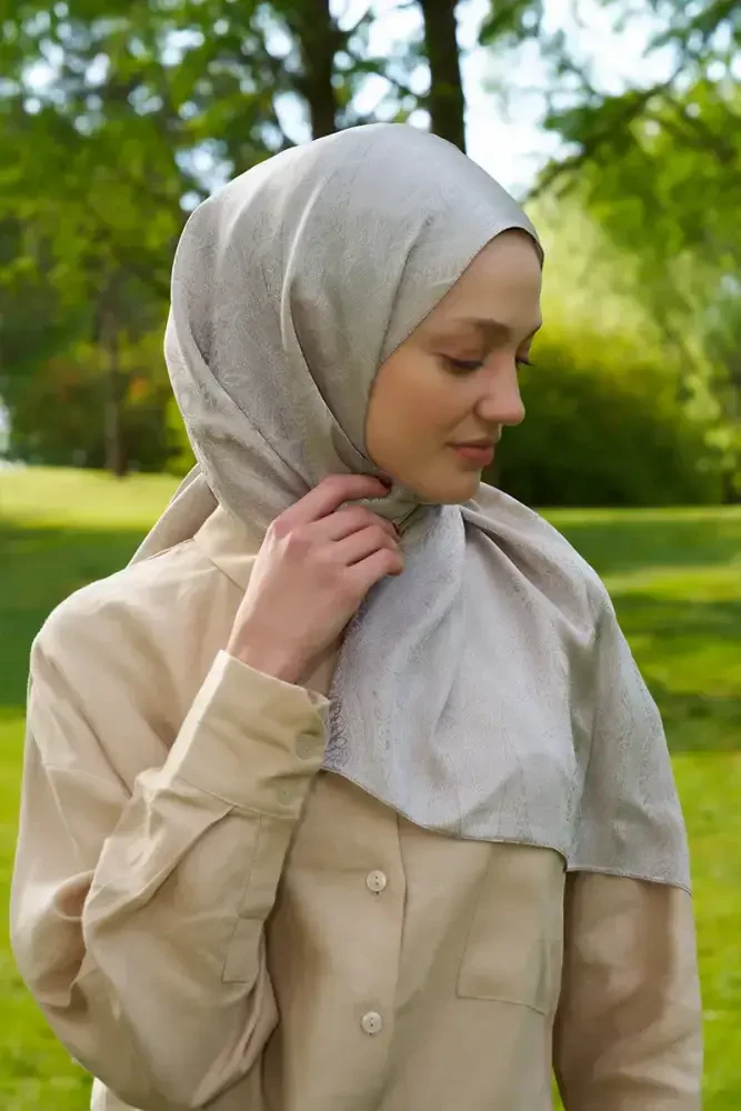 Elegance Silva Desen Jakar Şal - Gümüş - 3