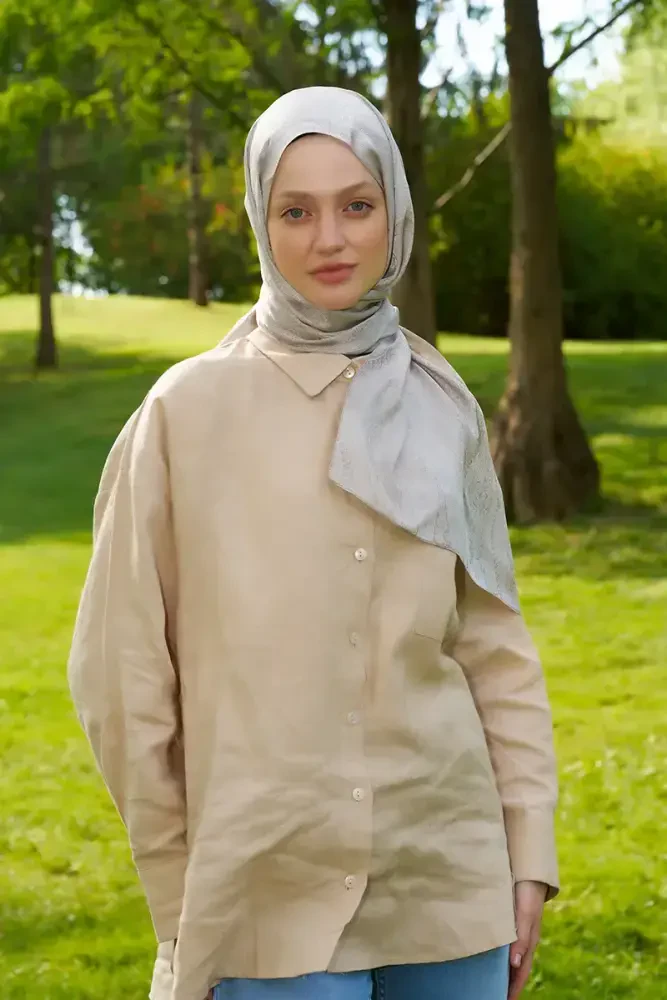 Elegance Silva Desen Jakar Şal - Gümüş - 4
