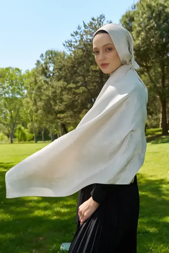 Elegance Silva Desen Jakar Şal - İnci - MADAME POLO