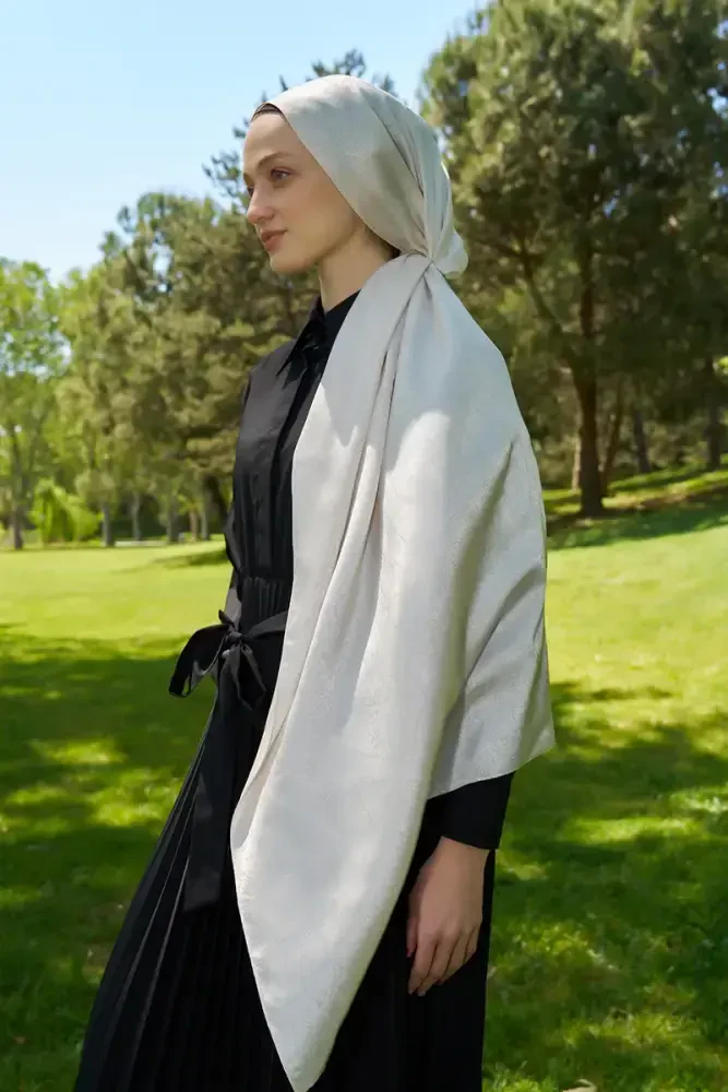 Elegance Silva Desen Jakar Şal - İnci - 5