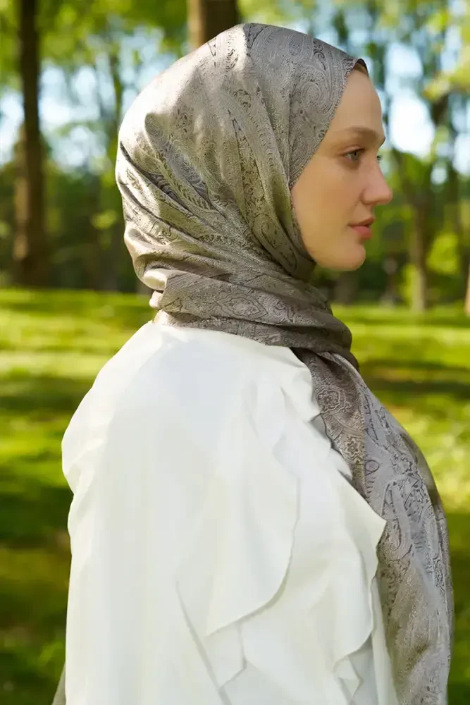 Elegance Silva Desen Jakar Şal - Kahverengi - 1
