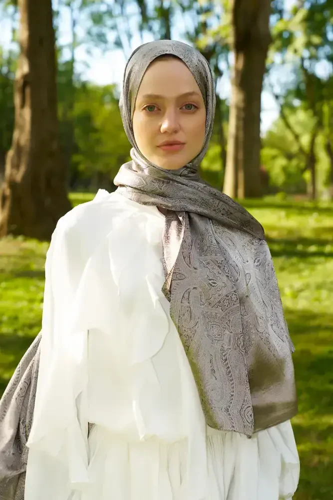 Elegance Silva Desen Jakar Şal - Kahverengi - 2