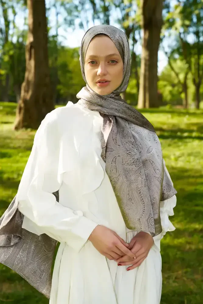 Elegance Silva Desen Jakar Şal - Kahverengi - 3