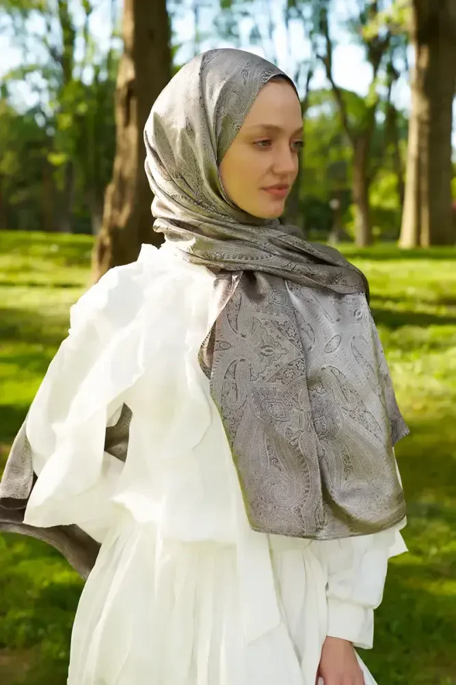 Elegance Silva Desen Jakar Şal - Kahverengi - 4