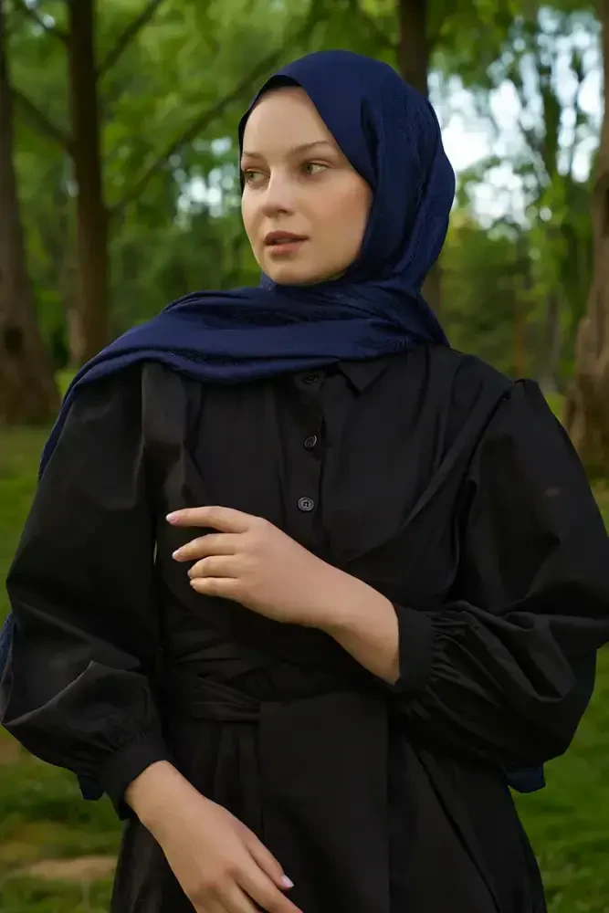 Elegance Silva Desen Jakar Şal - Lacivert - 3