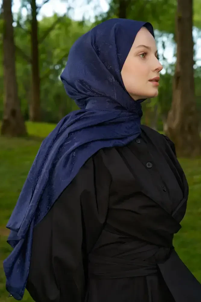 Elegance Silva Desen Jakar Şal - Lacivert - 4