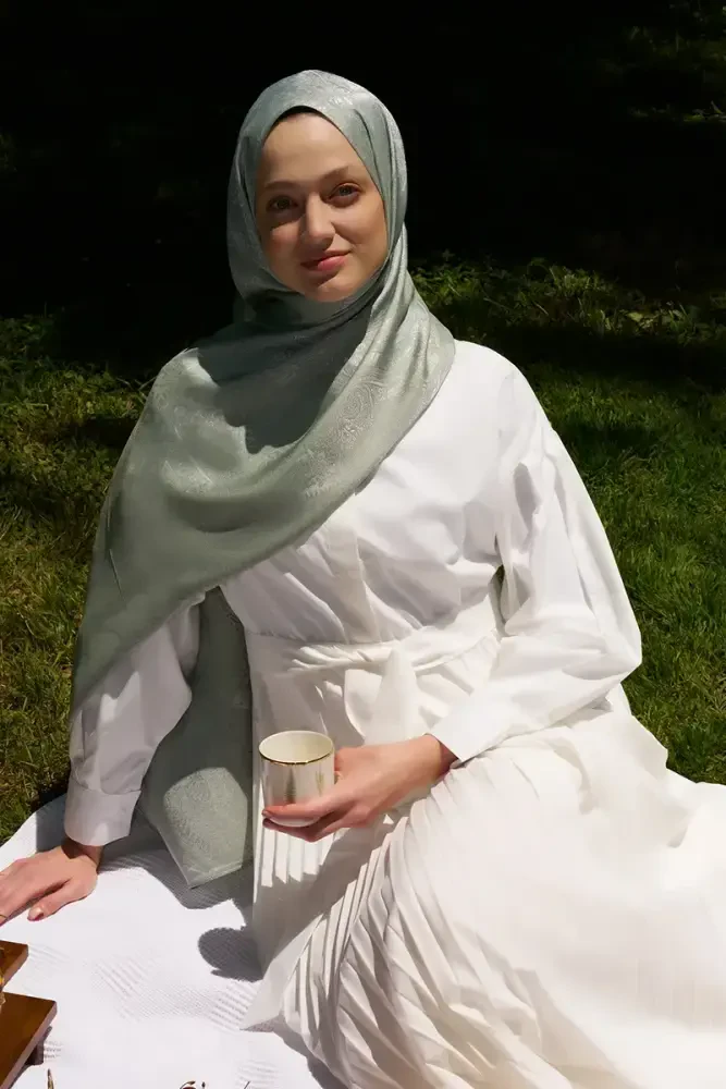 Elegance Silva Desen Jakar Şal - Mint - MADAME POLO