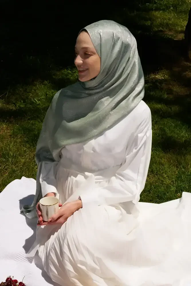 Elegance Silva Desen Jakar Şal - Mint - MADAME POLO