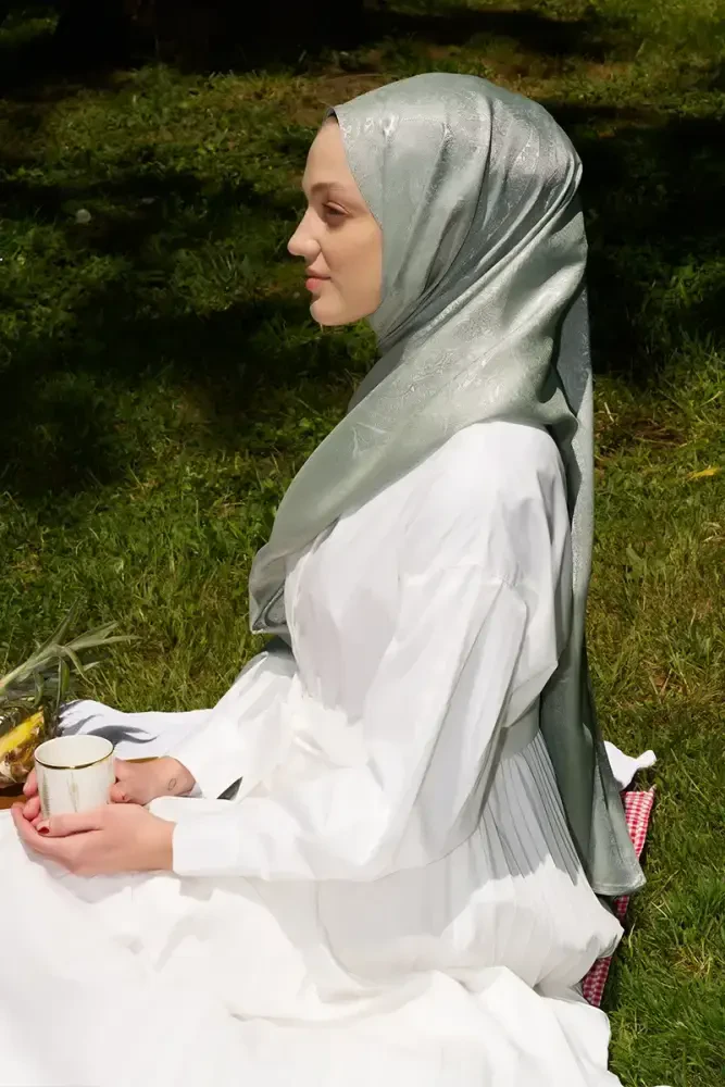 Elegance Silva Desen Jakar Şal - Mint - MADAME POLO