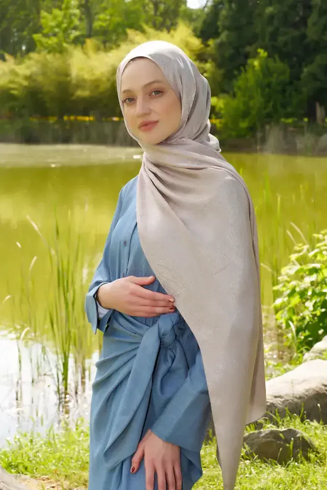 Elegance Silva Desen Jakar Şal - Pudra - MADAME POLO