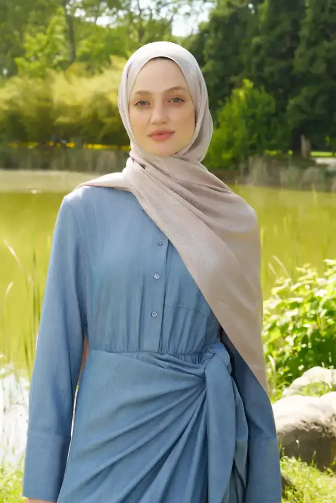 Elegance Silva Desen Jakar Şal - Pudra - MADAME POLO