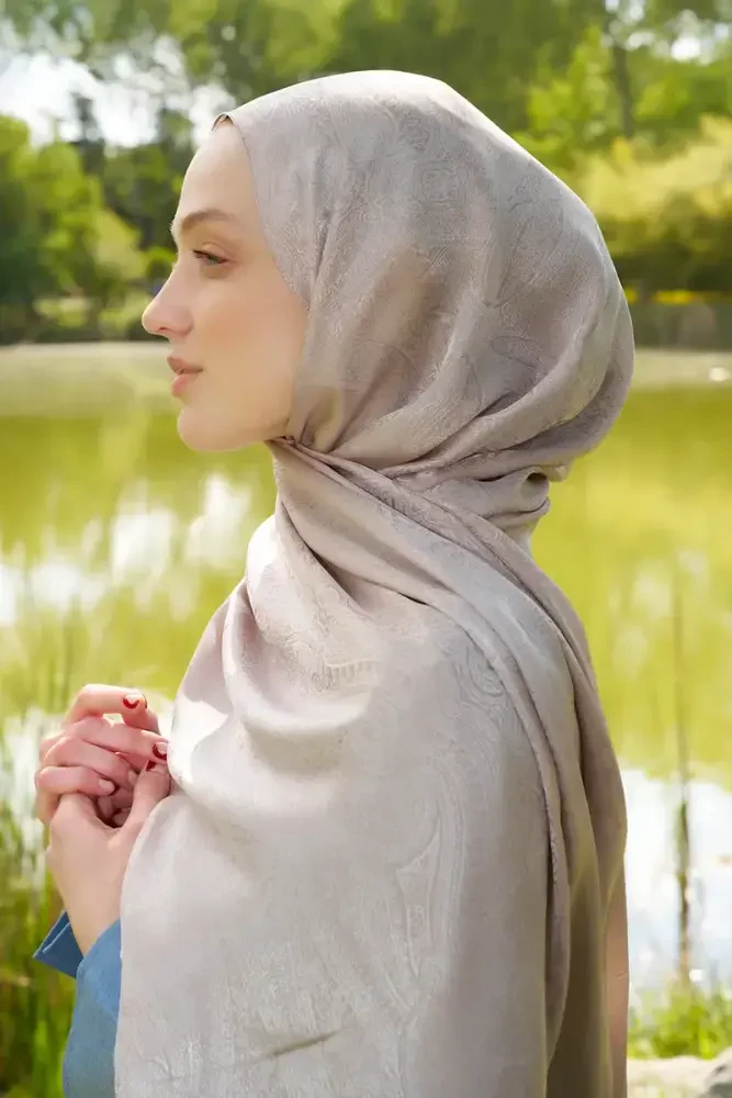 Elegance Silva Desen Jakar Şal - Pudra - 1