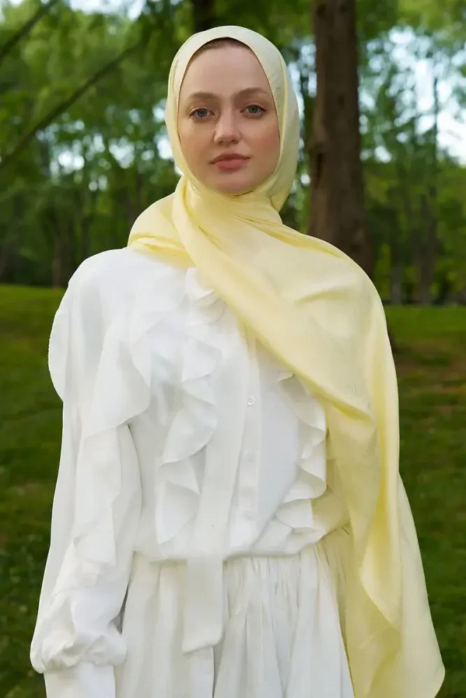 Elegance Silva Desen Jakar Şal - Sarı - 4