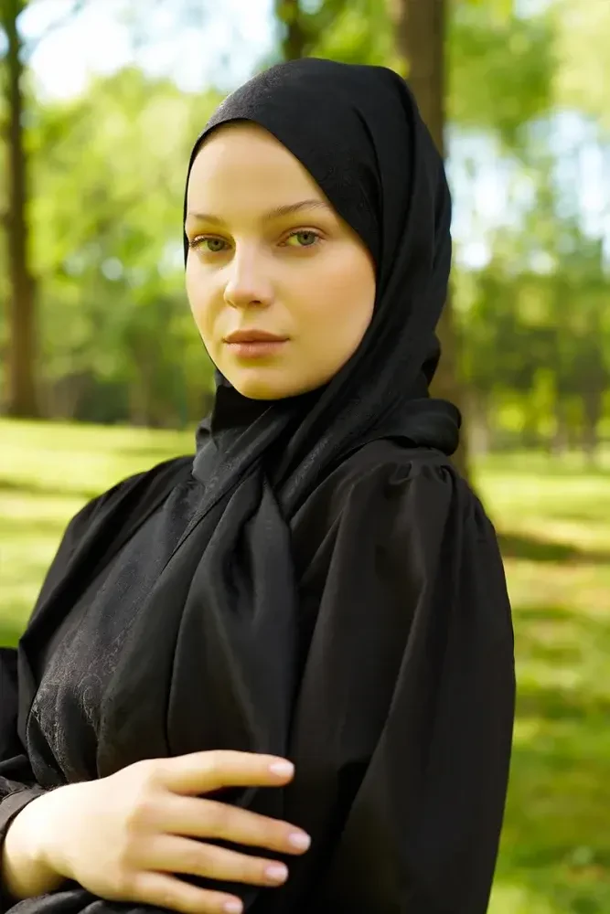 Elegance Silva Desen Jakar Şal - Siyah - 1