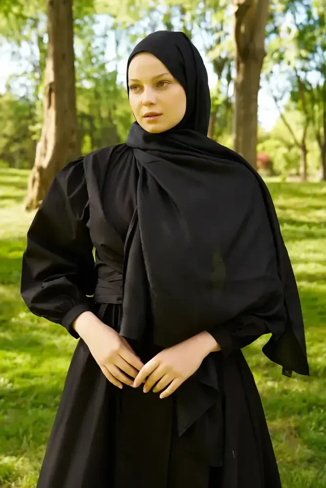 Elegance Silva Desen Jakar Şal - Siyah - 4