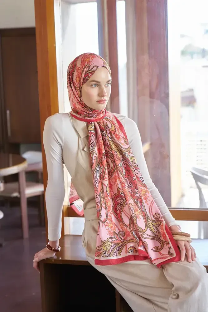 Endless Alive Desen Şal - Kırmızı - MADAME POLO