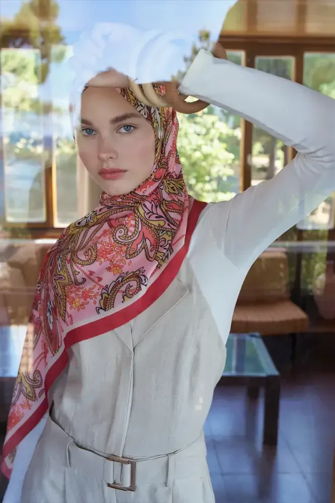 Endless Alive Desen Şal - Kırmızı - MADAME POLO