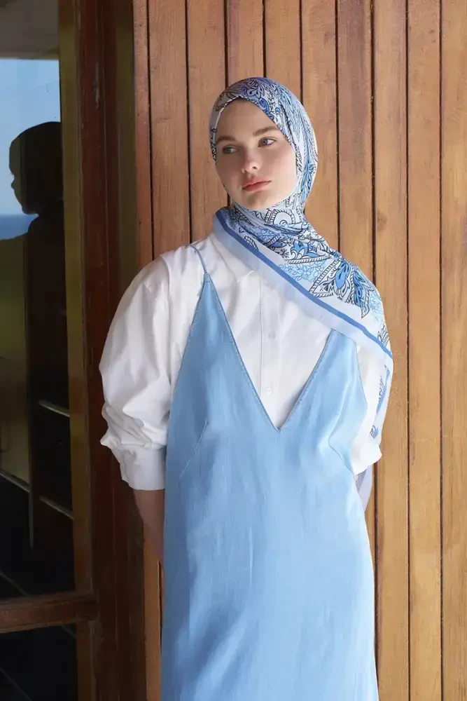 Endless Alive Desen Şal - Mavi - MADAME POLO