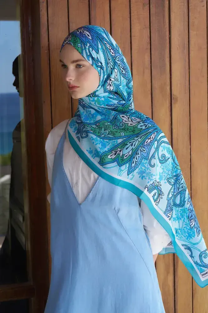 Endless Alive Desen Şal - Turkuaz - MADAME POLO