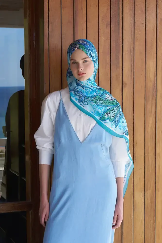 Endless Alive Desen Şal - Turkuaz - MADAME POLO