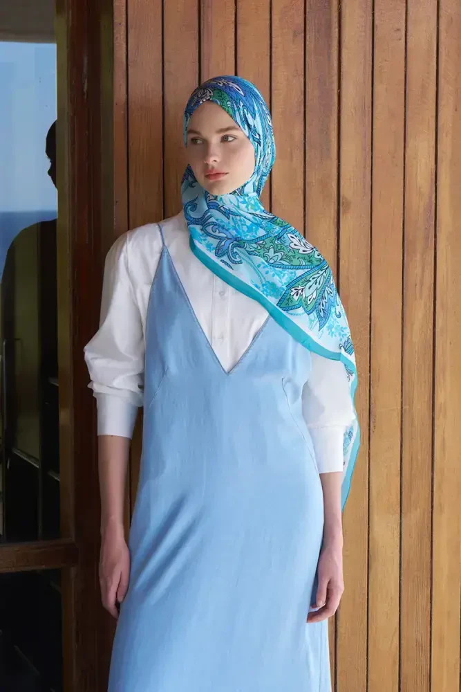 Endless Alive Desen Şal - Turkuaz - MADAME POLO