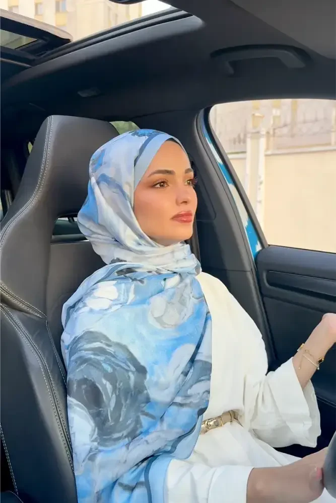 Kübra KOÇ Endless Bloom Desen Şal - Mavi - 2