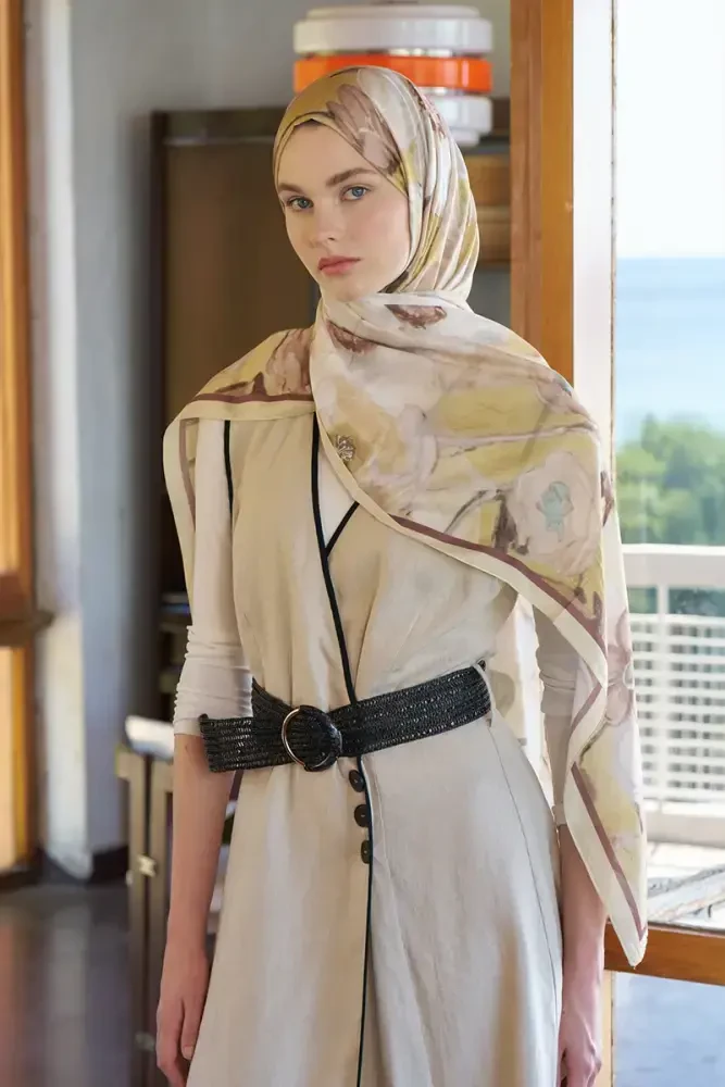 Endless Bloom Desen Şal - Sarı - MADAME POLO