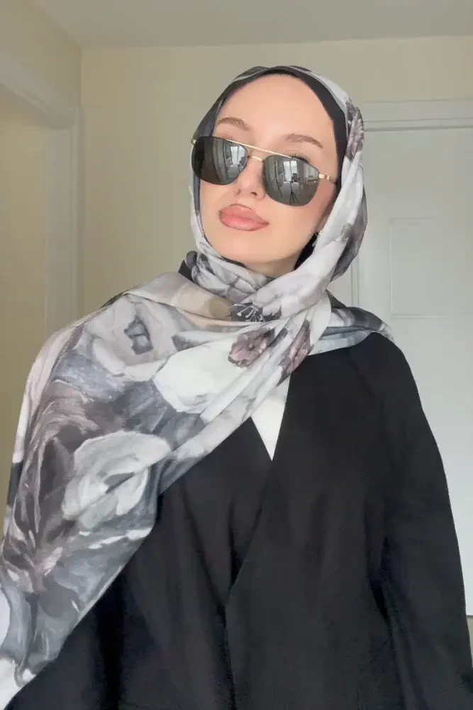 Endless Bloom Desen Şal - Siyah - 1